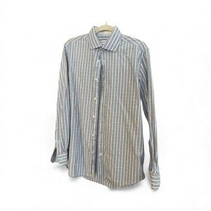 Robert Graham Blue, Brown and White Striped Dress Shirt